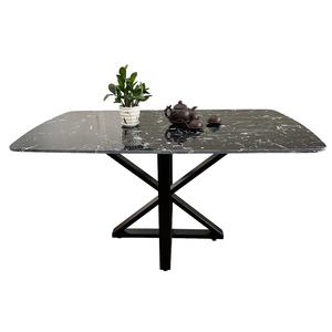Mesa de Comedor Rectangular Minimalista de 140x80cm con Tapa de Piedra y Patas de Hierro BA68128, Mueble de Salón Ensamblado - Product Image 1