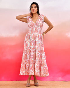 Al redondo consign elástico en el cuello y las mangas vestido de algodón multicolor a la moda para mujer con cómodo - Product Image 2