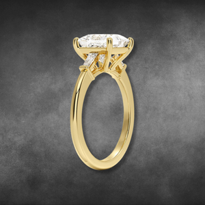 Bague en diamant de culture 14KT 18KT or jaune, taille princesse, trois pierres avec diamants baguette effilés, pour femmes, bijoux fins - Product Image 2
