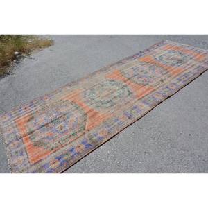 Tapis Vintage en Laine Turque Orange & Bleu 4 X 11.2ft Patchwork Tapis de Salon à Tissage Plat avec Support en Latex pour Décorations - Product Image 2