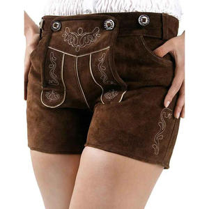 Pantalones cortos de cuero Vintage de cintura alta para hombre con bordado, ajuste holgado para adultos, decoración de bolsillo para Festival de la cerveza de Halloween - Product Image 5