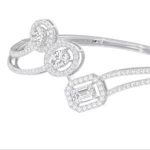 Bracelet jonc de créateur en argent sterling massif 925 plaqué rhodium avec diamant taille émeraude cultivé en laboratoire certifié IGI pour femme (OEM) - Product Image 1