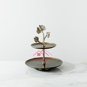 Centro de mesa de pastel de 2 niveles dorado y negro Fabricante de soporte de postre de acero inoxidable más vendido en India al precio más bajo - Product Image 1