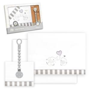 Ensemble de literie pour lit bébé 3 pièces 100% coton avec porte-sucette, motif tissé à l'effigie d'un éléphant - Modèle Parejita Elefante pour bébé - Product Image 1