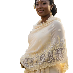 Chal de Mujer de Algodón Voile de Alta Calidad con Bordado, Encaje de Pedrería, Patrón Floral, Transpirable, Largo, para Uso Diario - Product Image 5