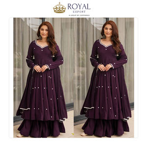 Traje Anarkali de Seda Romana con Bordado, Estilo Clásico, Nuevo Diseño, Calidad Estándar, Precio Más Bajo, en Venta - Product Image 3