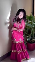 Gaun pesta siap pakai untuk anak perempuan, SHARARA DAN DUPATTA, pakaian desainer India untuk anak perempuan, untuk Idul Fitri tahun 2025