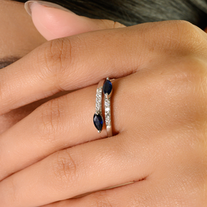 Anillo Apilable de Oro Blanco de 14K con Zafiro Azul y Diamante de Primera Calidad, Regalo de Cumpleaños para Ella, Joyería al por Mayor - Product Image 4