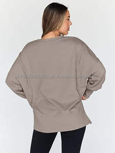 Women's Oversized Cotton Pullover Sweatshirt with <b>Zipper</b> Long Sleeve Crew Neck Pocket Vintage Style Loose Fit Shirt - Product Image 3