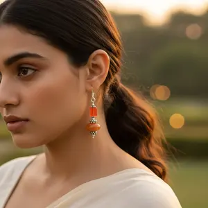 Boucles d'oreilles pendantes en améthyste orange avec perle d'eau douce, argent sterling 925, pendentif en or 18 carats, boucles d'oreilles pendantes pour femmes - Product Image 1