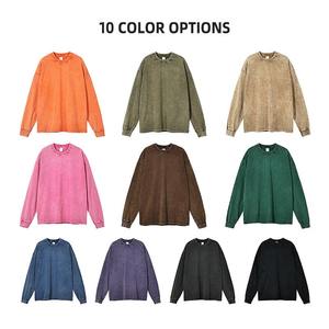 Alta calidad Color sólido logotipo personalizado Streetwear Vintage de gran tamaño hombro caído Unisex cuello redondo manga Regular 100% algodón - Product Image 3