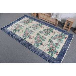 Alfombra de 3.9x6.6 pies, alfombra turca vintage, alfombra con motivos de plantas y árboles en azul y verde - Product Image 4