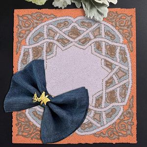 Wholesale Factory Price Orange White Glass <b>Beaded</b> <b>Placemats</b> Designer Decorative <b>Beaded</b> <b>Placemats</b> for Farmhouse Parties New Year - Product Image 2