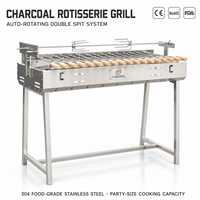 Grill rotatif au charbon de bois en acier inoxydable style chypriote avec broche et brochettes auto-rotatives pour les fêtes barbecue en extérieur