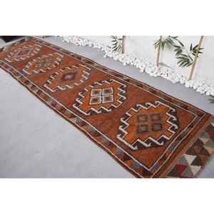 Alfombra Vintage de 2.9x11.7 pies, Alfombra Turca, Alfombra Oriental Marrón - Product Image 3