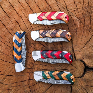 Couteau de poche pliant artisanal en acier Damas inoxydable de qualité supérieure, manche en bois, vente en gros OEM, logo personnalisé, offre spéciale, 58HRC, pour l'extérieur - Product Image 3