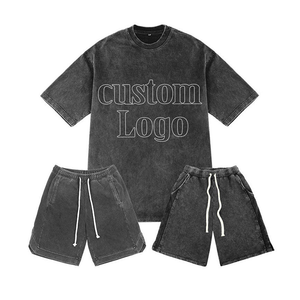 2026 Custom Logo Plus Size Two Piece Summer Men Shorts <b>Sets</b> Streetwear Jogging Plain Dyed Quick Dry Breathable T-Shirt Short <b>Set</b> - Product Image 1