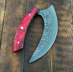 Couteau Ulu d'Alaska en acier Damas, manche en bois, étui en cuir, forgé sur mesure, couteau de cuisine à trancher, fait main, professionnel industriel - Product Image 5