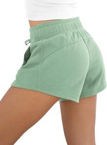 Pantalones cortos informales de verano de secado rápido de cintura alta para mujer hechos en fábrica, deportes atléticos, gimnasio, Yoga, ropa deportiva, bolsillos, cintura media - Product Image 4