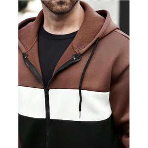 Chándal con capucha y cremallera completa para hombre, en bloques de color marrón, blanco y negro, con pantalones a juego, Trackstar OEM Private Label - Product Image 4