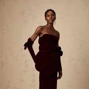 ชุดราตรีประดับด้วยลูกปัดสีแดงสำหรับผู้หญิงชุดงานพรอมแบบลำลองชุดไปงานแต่งเพื่อนเจ้าสาวเซ็กซี่มีแขนแยกออก - Product Image 1