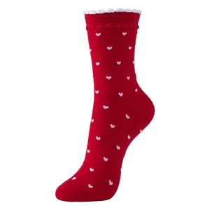 Chaussettes en coton tricoté respirantes pour femmes - Motif cœur rouge blanc noir Design à volants Chaussettes quotidiennes coréennes - Product Image 3