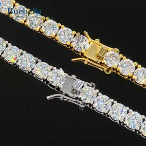 Gran oferta 925 Plata 14K chapado en oro blanco 5mm moissanita diamante completo helado trébol de cuatro hojas Cadena de tenis para hombres collares - Product Image 6