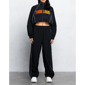 Venta al por mayor Pantalones de chándal Trajes de Jogger Chándal en blanco Conjunto de sudor Pantalones de chándal de nailon de retazos personalizados para mujeres Damas - Product Image 3