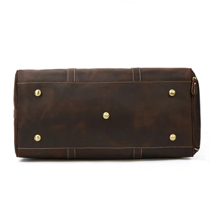 Sac de voyage pliable en cuir véritable, grande capacité, léger, portable, fermeture éclair, durable, marron - Product Image 5