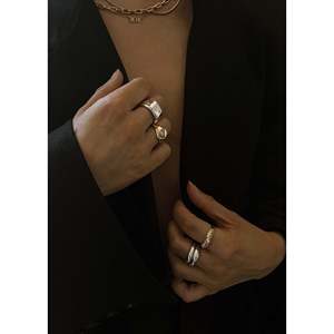 Orion Statement <b>Ring</b> Silver Signet with <b>Boho</b> Vintage Style Platinum with Smooth Cut Stone Rhodium Plated Everyday Wear - Product Image 4