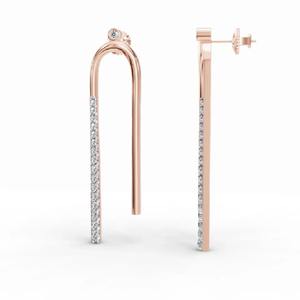 Pendientes colgantes modernos minimalistas con diamantes de corte redondo de 0.75 quilates en forma de U, engastados en oro amarillo, blanco y rosa de 9K con pavé. - Product Image 3