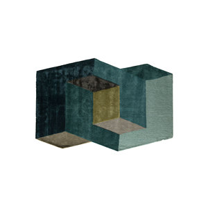 Alfombra de Lana y Viscosa Tejida a Mano Come Green con Patrón Geométrico para Sala de Estar, Rectangular de 4m y 10mm para Dormitorio o Pasillo - Tnq-1103 - Product Image 1