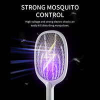 Vente flash : Raquette électrique anti-moustiques rechargeable par USB 2 en 1 avec lampe UV tue-insectes et piège à mouches pour usage domestique en intérieur