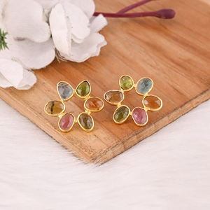 Pendientes Elegantes con Múltiples Gemas de Turmalina, Plata de Ley 925, Hermosos Pendientes Hechos a Mano para Mujer, Regalo para Ella - Product Image 2