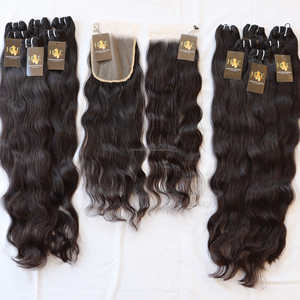 Mèches de cheveux vierges à Deep Wave avec Lace Closure frontale 5x5 6x6 avec mèches indiennes bouclées, mèches de cheveux bruts avec Closure HD fine - Product Image 1