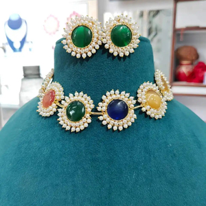 Ensemble de pendentifs en laiton pour collier ethnique AD multicolore avec chaîne en perles pour femmes, mariage et fête, style ras du cou. - Product Image 1