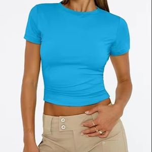 Crop top à manches courtes de qualité supérieure, crop tops d'été, coupe slim basique, pour la salle de sport et l'entraînement - Product Image 1
