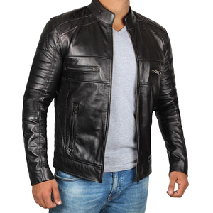 <b>Men's</b> Premium Leather <b>Jacket</b> Winter Casual Fashion Modern Classic Design Windproof Waterproof Stand Collar Front Logo - Product Image 4