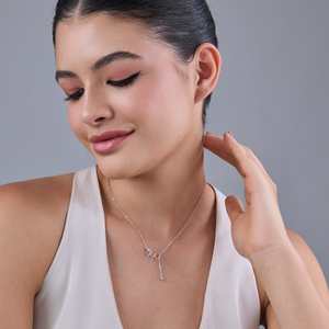 Collar de Moda para Boda 185061, Perlas de Imitación, Cadenas de Acero Inoxidable y Latón, Diseño Geométrico con Forma de Número y Flores, Bañado en Rodio - Product Image 3