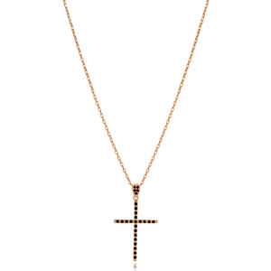 Collar con Colgante Cristiano de Diseño de Cruz con Circonita Negra Transparente, Joyería Fina de Moda Hecha a Mano en Turquía, Plata de Ley 925 - Product Image 3