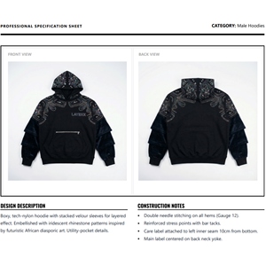 Sudadera con Capucha para Hombre, Venta al Por Mayor 2026, 500gsm, Algodón French Terry, Panel de Terciopelo con Pedrería, Corte Cuadrado, Bordada - Product Image 6