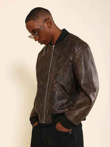 OEM <b>Men</b> Fur Collar <b>Sheepskin</b> Faux Leather Bomber <b>Jacket</b> Bomber Letterman Baseball Style to Keep Warm - Product Image 2