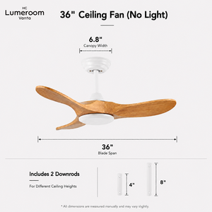 36 Inch <b>Ceiling</b> <b>Fan</b> Without Light, 3 Solid Wood Blades, Downrod Mount, Reversible DC Motor with <b>Remote</b> <b>Control</b> for Bedroom - Product Image 5