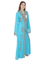 Kaftan marocain grande taille en georgette, Abaya arabe maxi, Jellabiya de plage, orné à la main, longueur ras du sol, pour mariage, fête et plage, Eid Dubaï 2025