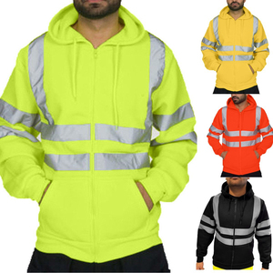 Sweat-shirt à capuche à manches longues réfléchissant pour homme Veste de travail en polyester de 300 grammes avec fermeture à glissière Manteau de sport de sécurité bloqué par les couleurs - Product Image 1