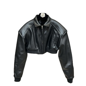 OEM logotipo personalizado moda calle Crop Varsity chaqueta personalizada mujer moda PU algodón bombardero chaqueta de cuero - Product Image 1