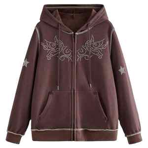 Sweats à capuche zippés pour hommes avec strass 100% coton LOGO personnalisé lourd sans ficelle Sweats à capuche surdimensionnés avec strass - Product Image 5