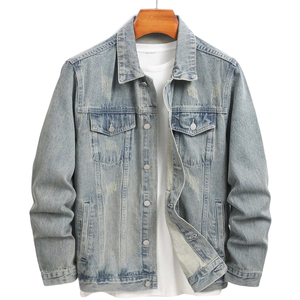 Mens Winter <b>Light</b> Blue Washed Denim Jacket 100 Cotton Button Front Long Sleeve Casual Trucker Regular Fit Streetwear Outerwear - Product Image 1