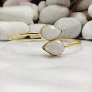 Brass Cuff <b>Bracelets</b> Gold Plated with Green Onyx Gemstone Fashion Accessory - Product Image 4