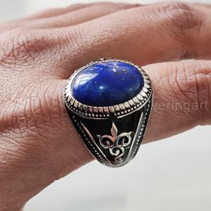 Vente en gros de bagues pour hommes, pierres précieuses afghanes naturelles, lapis lazuli, pierre de naissance, bijoux arabes de toutes tailles, bague en argent sterling 925 - Product Image 1
